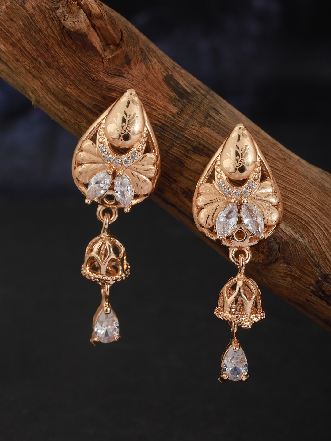 

Carlton London Gold-Plated CZ Studded Teardrop Shaped Drop Earrings