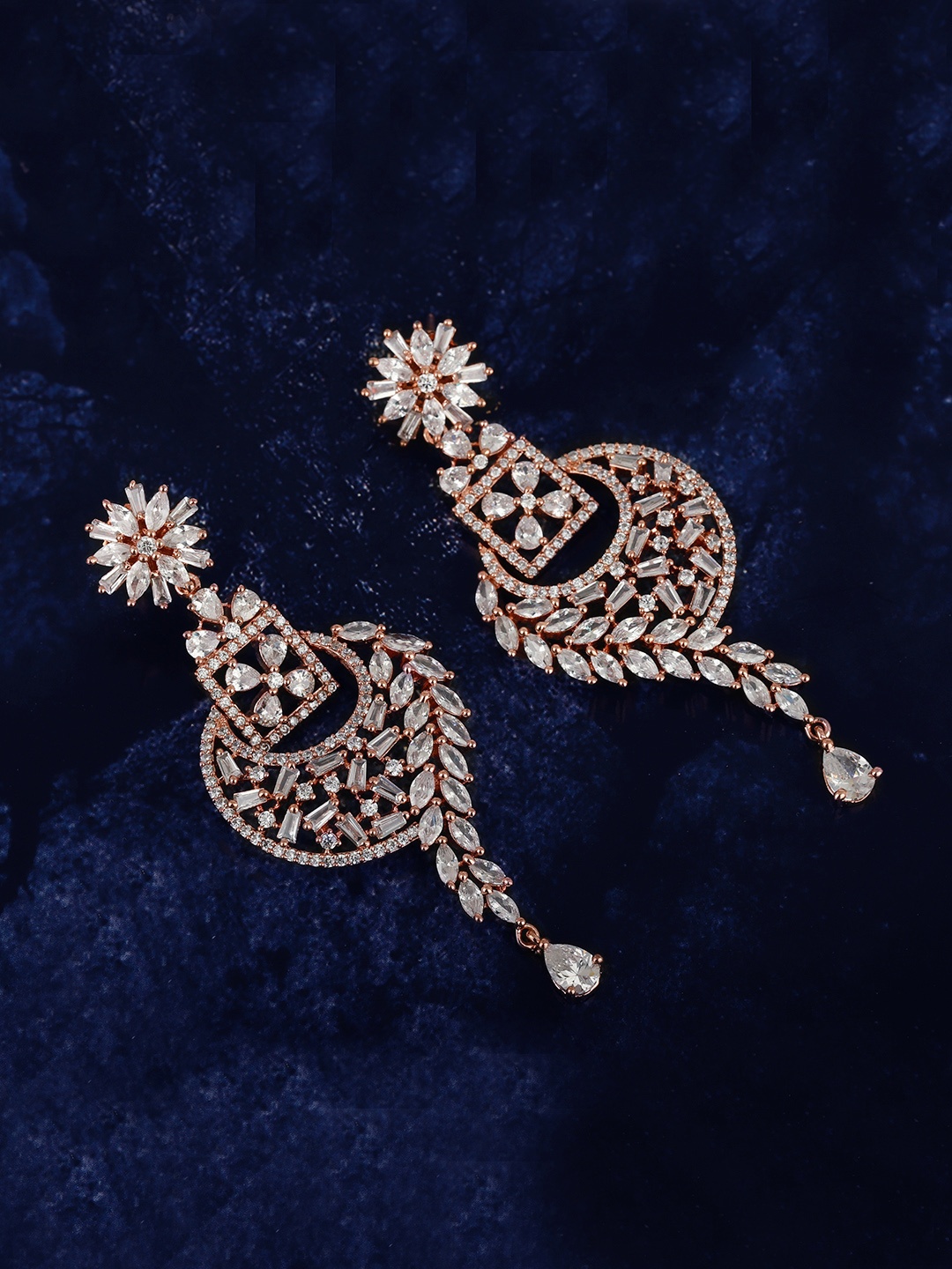 

Carlton London Rose Gold Plated CZ Studded Contemporary Drop Earrings