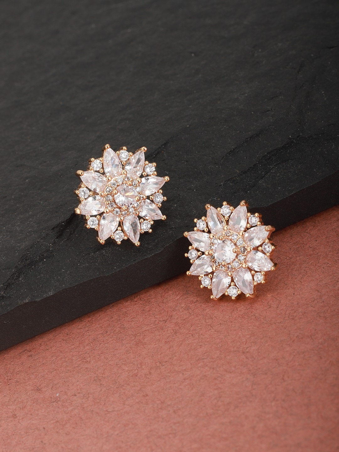 

Carlton London Gold-Plated CZ-Studded Floral Studs