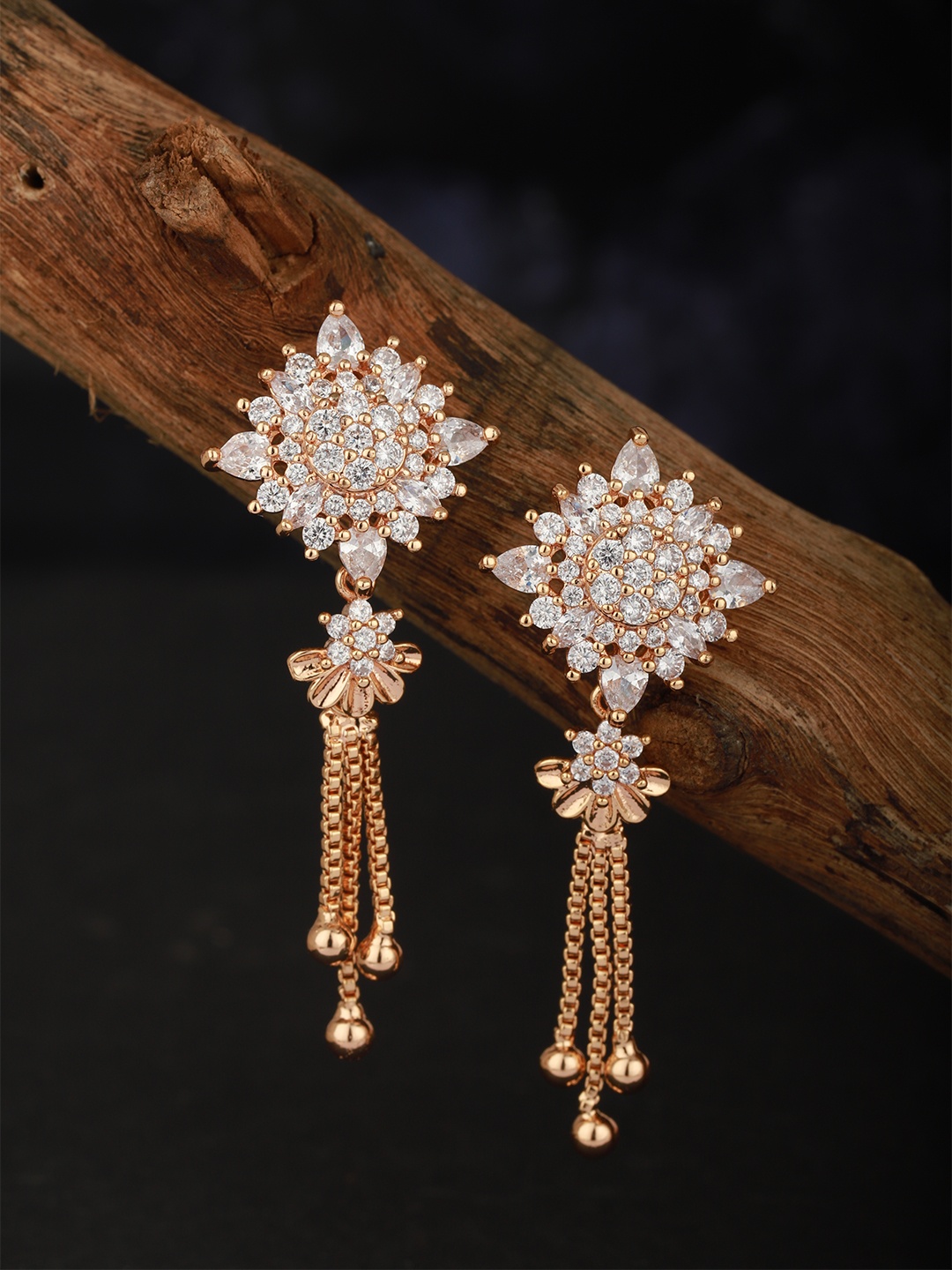 

Carlton London Gold-Plated CZ Studded Contemporary Drop Earrings