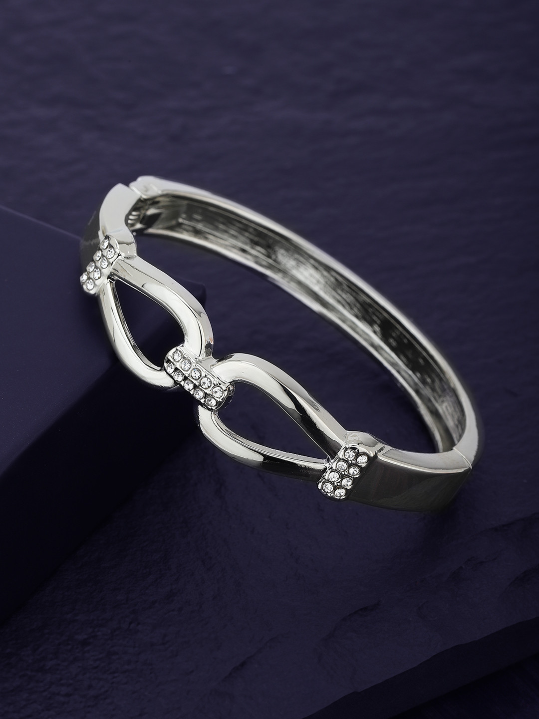 

Carlton London Silver-Toned Rhodium-Plated CZ Studded Bangle-Style Bracelet