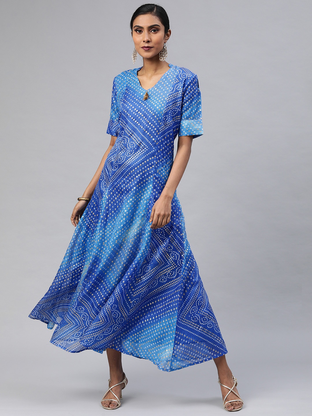 

Geroo Jaipur Blue Hand Dyed Bandhani Kota Silk Dress