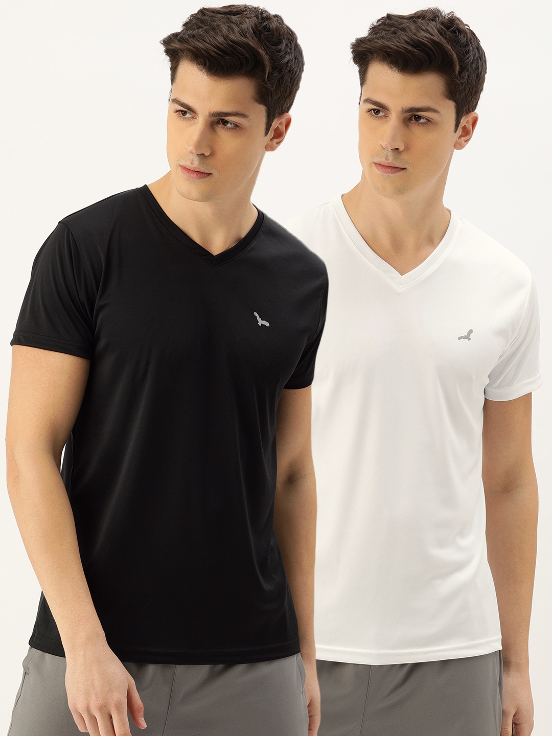 

American Crew Men Pack of 2 White & Black Solid V-Neck T-shirt