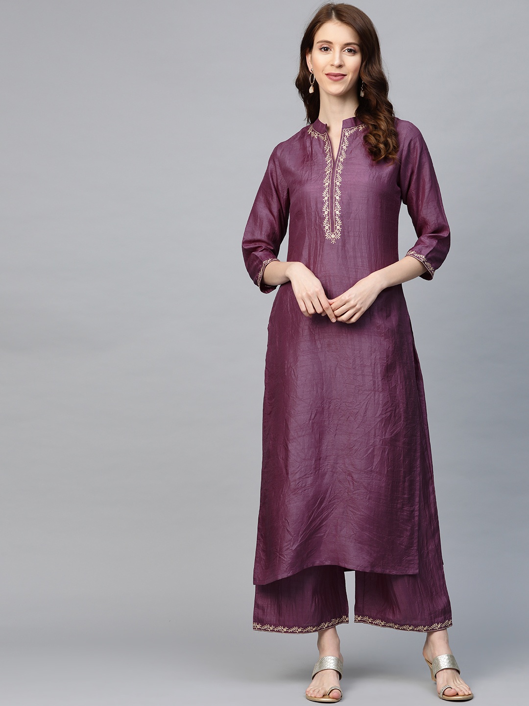 

Indo Era Women Purple Solid Kurta with Palazzos