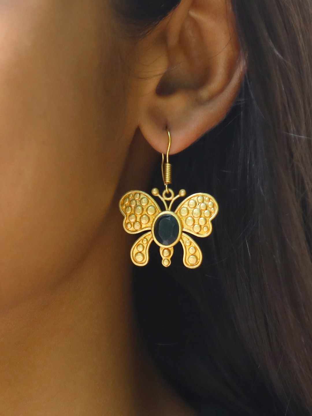 

Ayesha Gold-Toned & Black Butterfly Drop Earrings