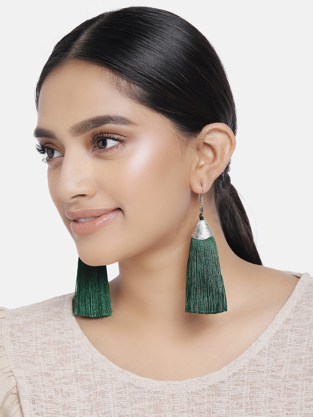 

Ayesha Set of 2 Oxidized Tassel Drop Earrings, Navy blue