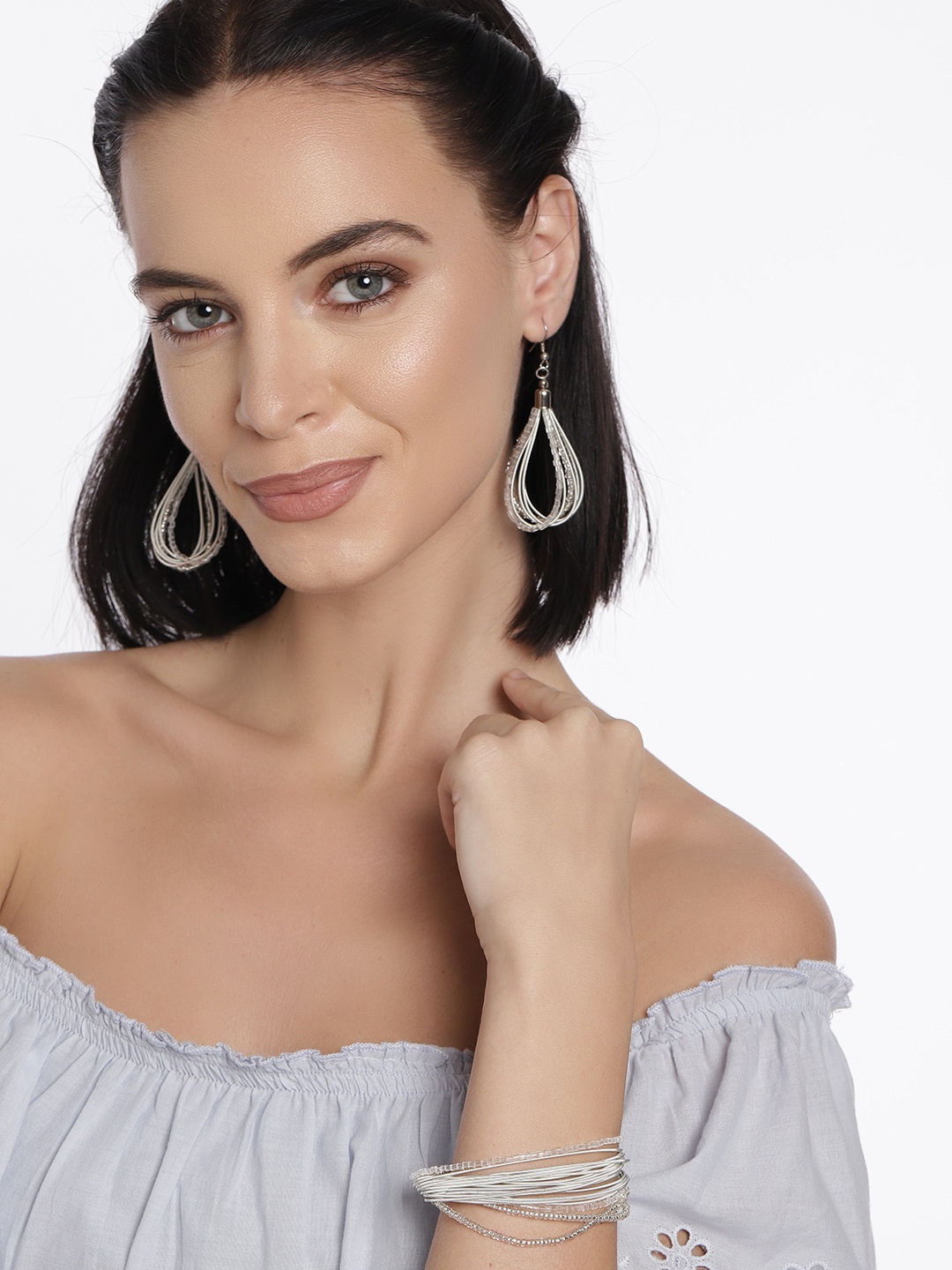 

Ayesha White Beaded Multi-Strand Tribal Earring & Bracelet Set