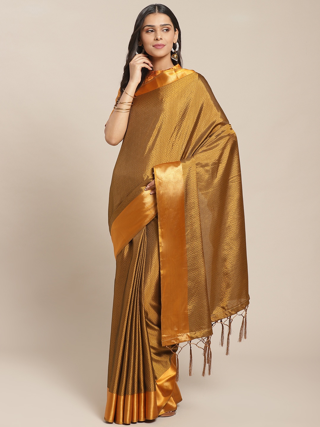 

Saree mall Mustard Brown Micro Ditsy Woven Design Saree