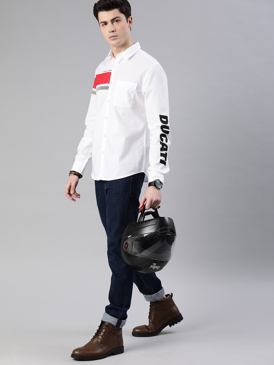 

Ducati Men White & Red Slim Fit Printed Casual Shirt