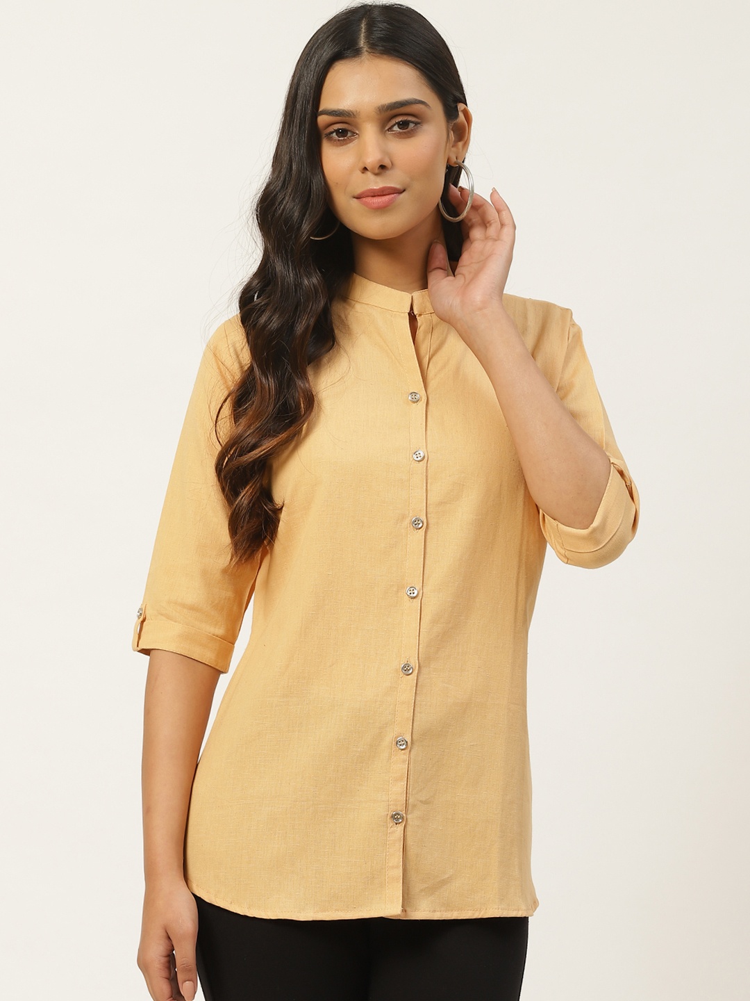 

Vastraa Fusion Women Beige Regular Fit Solid Casual Shirt