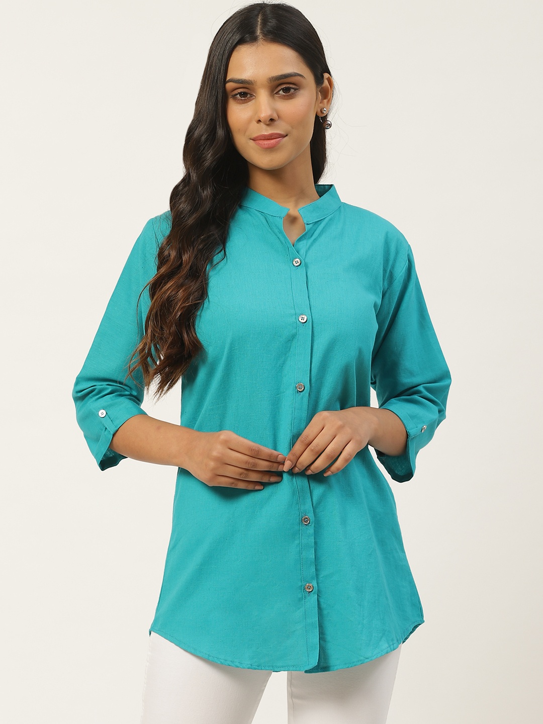 

Vastraa Fusion Women Blue Regular Fit Solid Casual Shirt