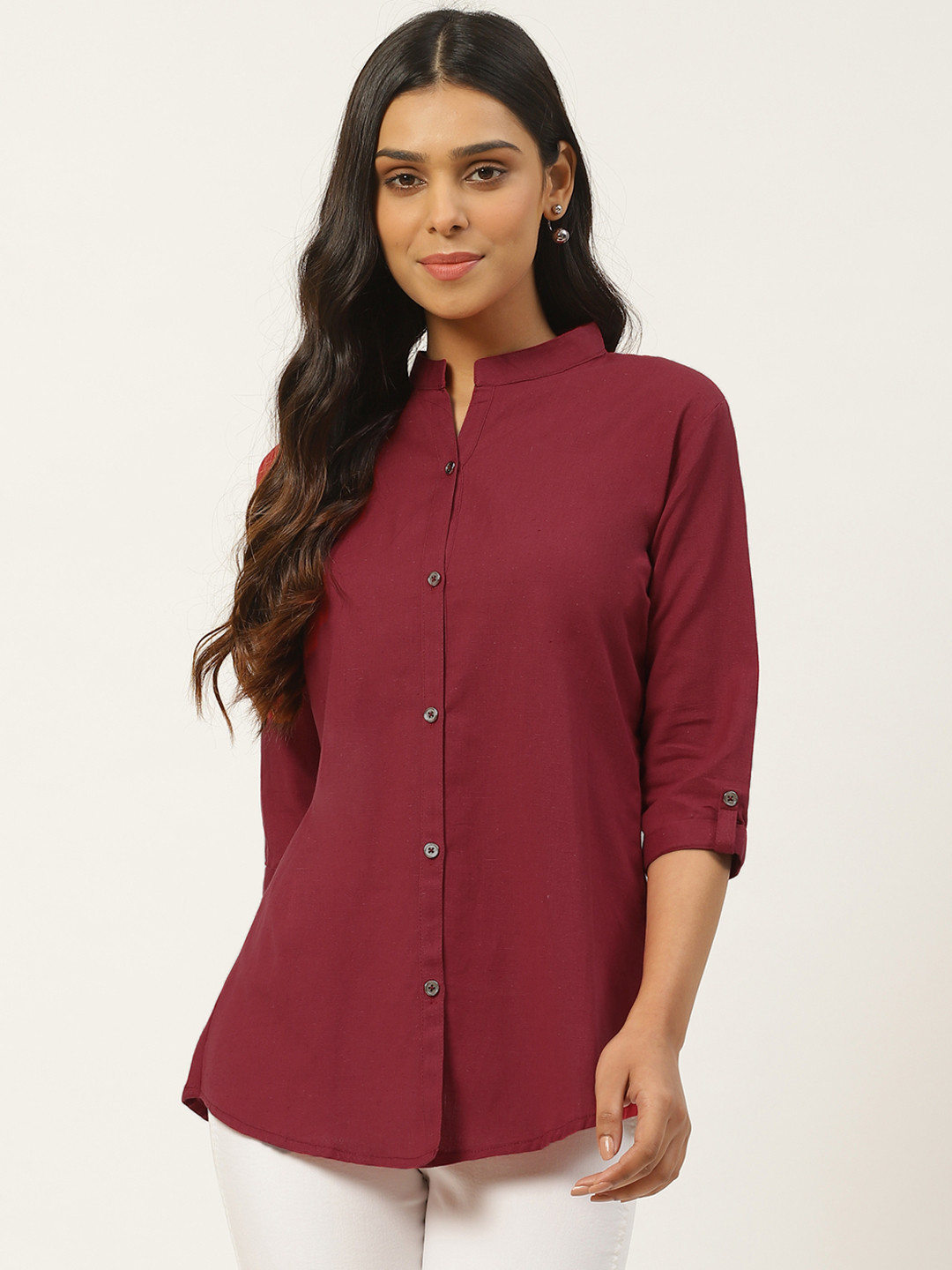 

Vastraa Fusion Women Maroon Regular Fit Solid Casual Shirt