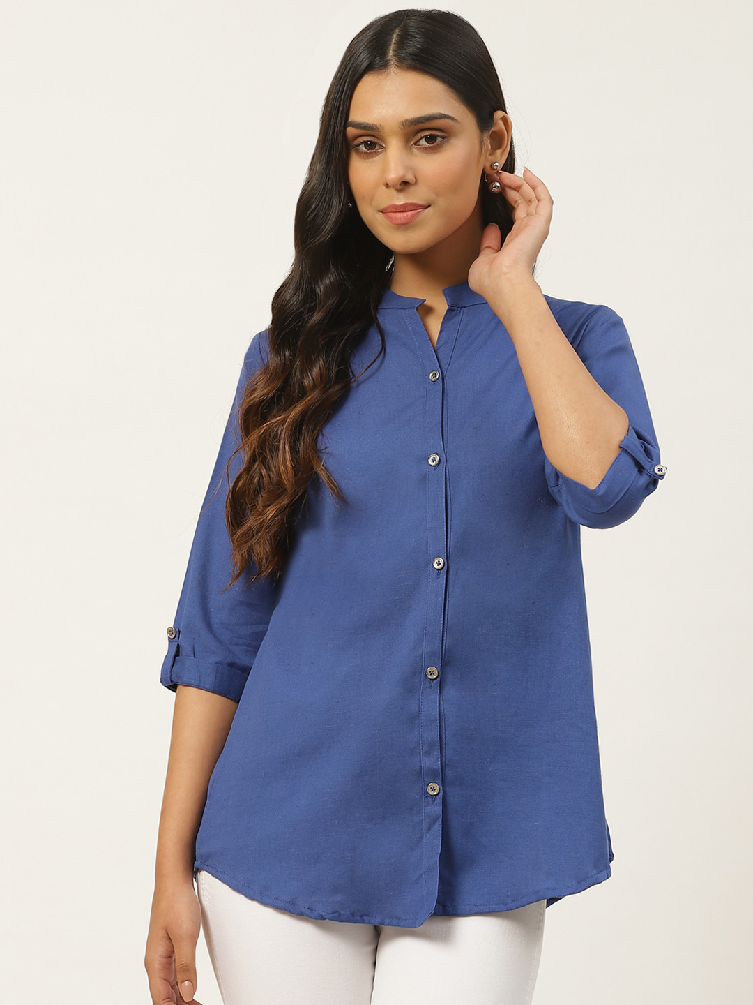 

Vastraa Fusion Women Blue Regular Fit Solid Casual Shirt