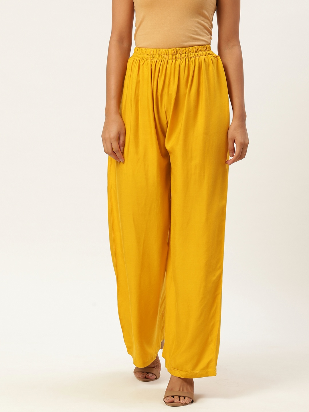 

Vastraa Fusion Women Mustard Yellow Solid Wide Leg Palazzos