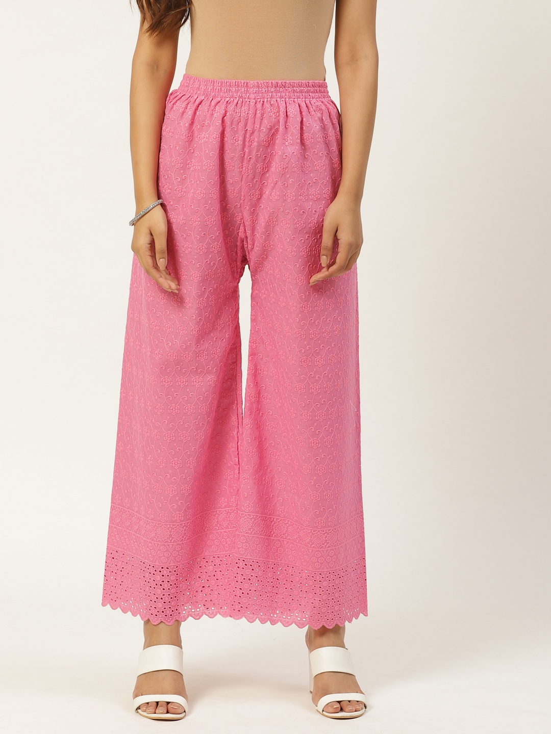 

Vastraa Fusion Women Chikankari Embroidered Flared Palazzos, Pink