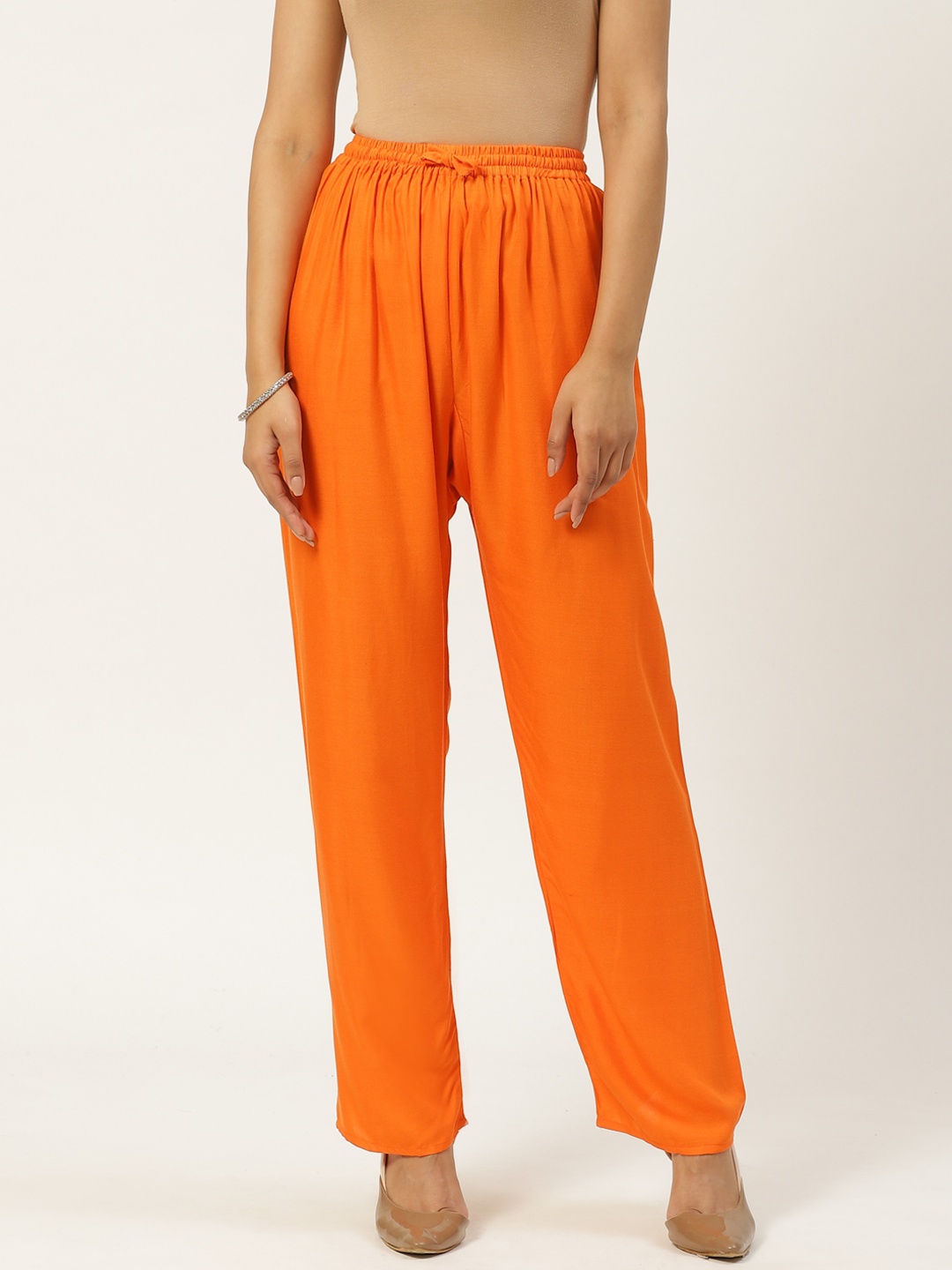 

Vastraa Fusion Women Orange Solid Straight Palazzos