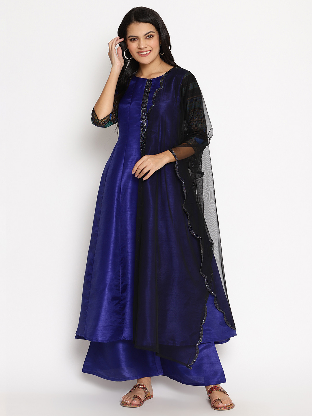 

Ahalyaa Women Blue Solid Kurta with Palazzos & Dupatta