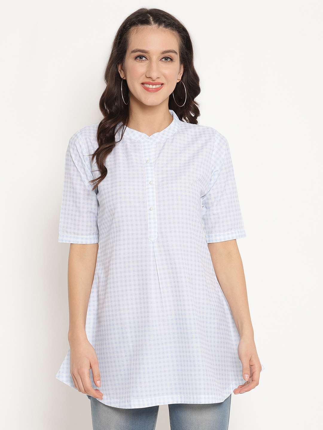 

Ahalyaa Women Blue & White Checked Tunic