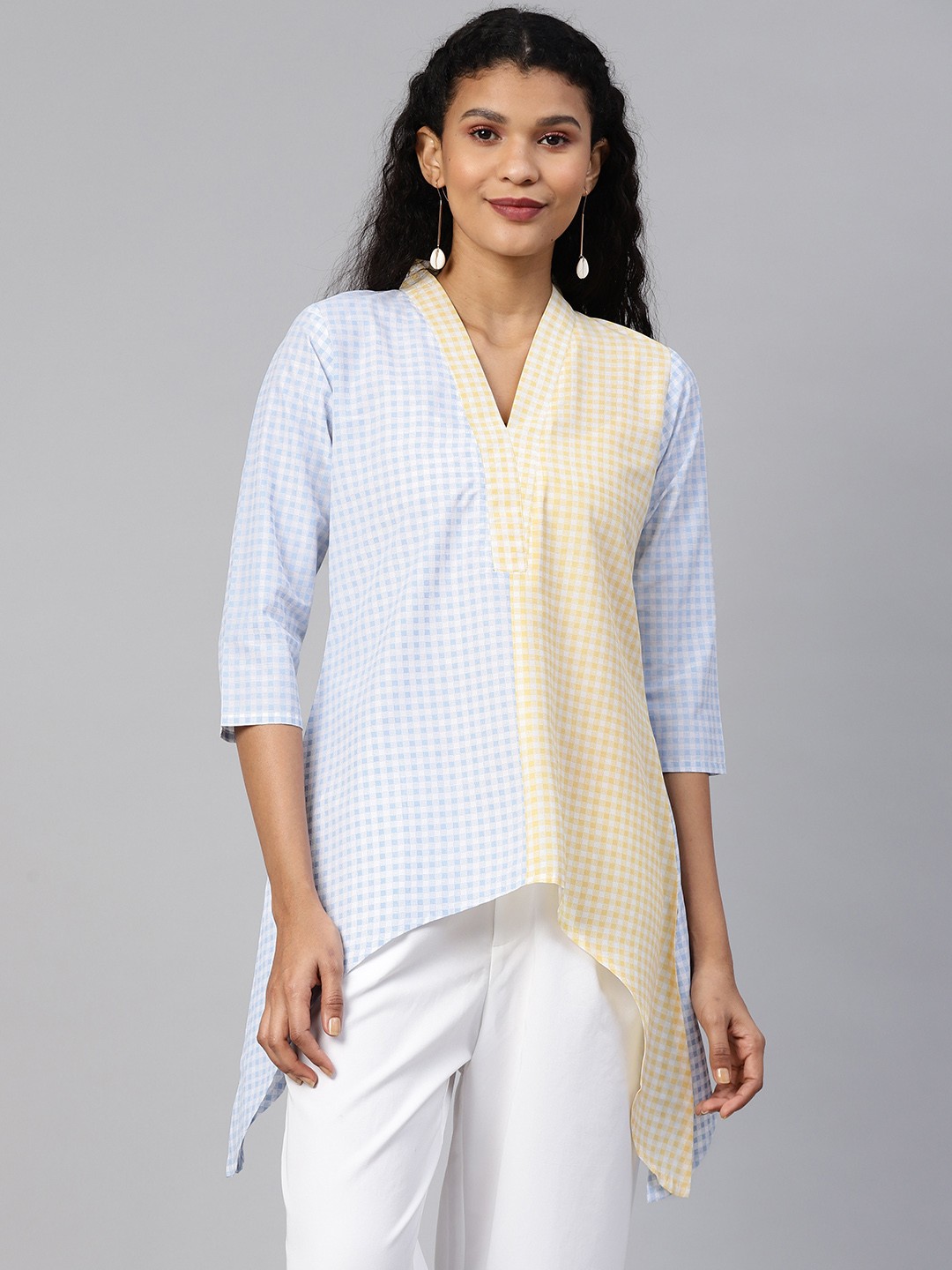 

Ahalyaa Women Blue & Yellow Checked Tunic
