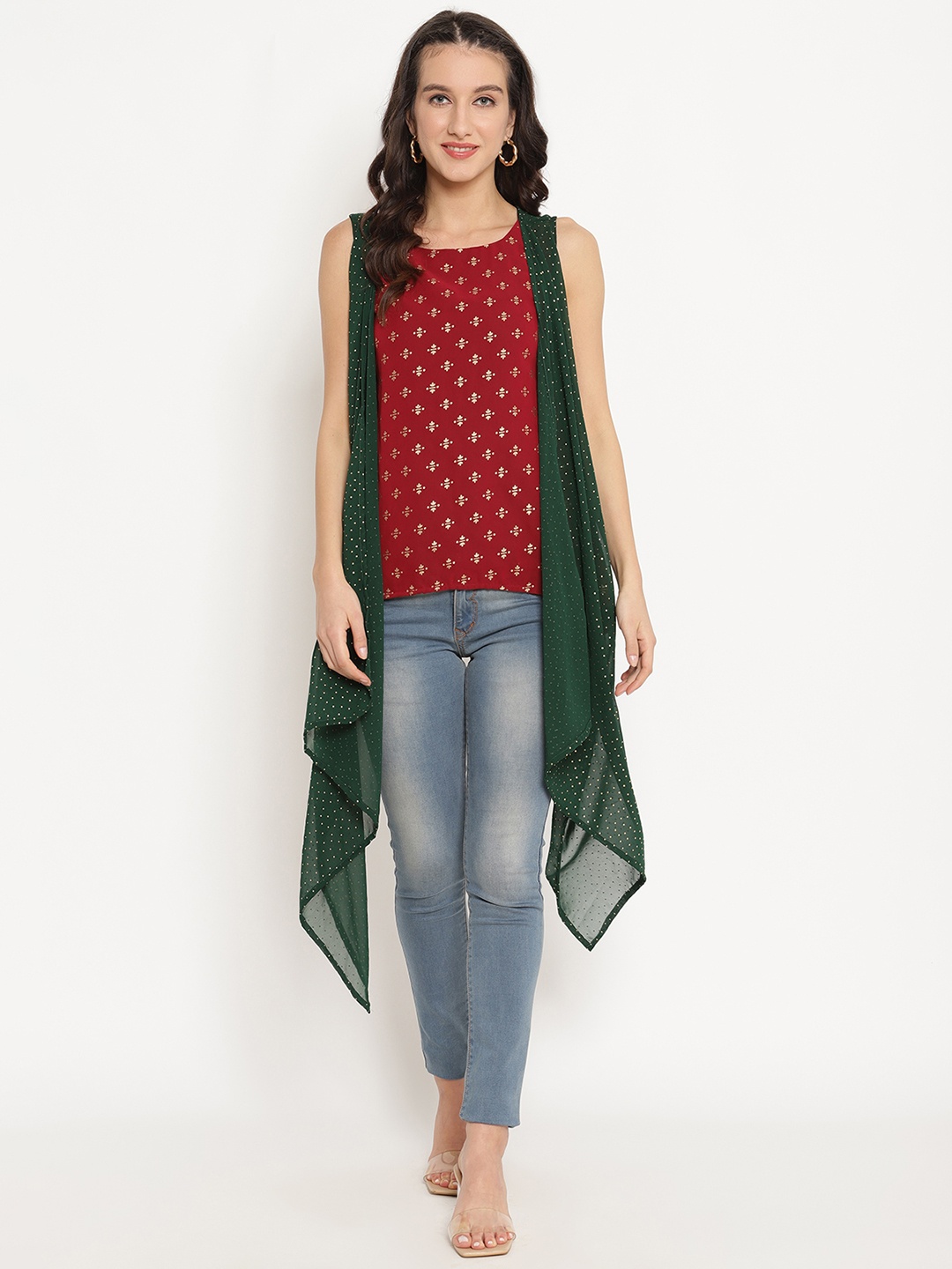 

Ahalyaa Women Maroon & Green Printed Tunic