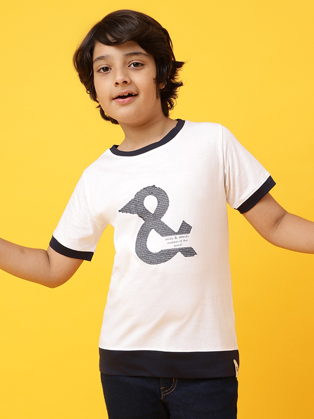 

TALES & STORIES Boys White Printed Round Neck T-shirt