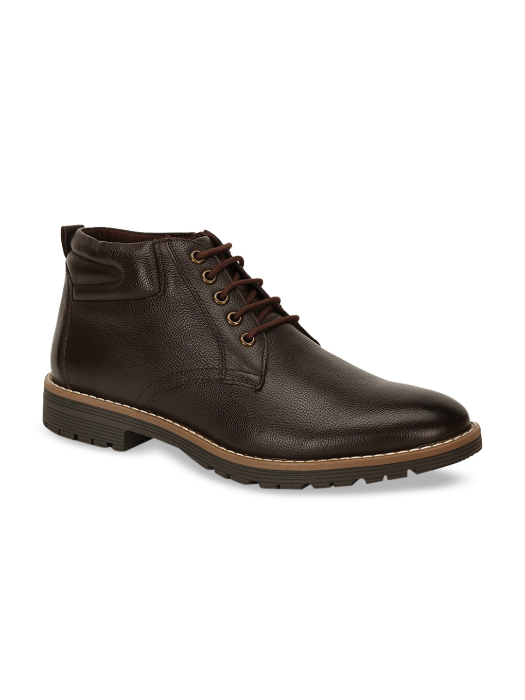 

Bata Men Brown Solid Leather Mid-Top Flat Boots