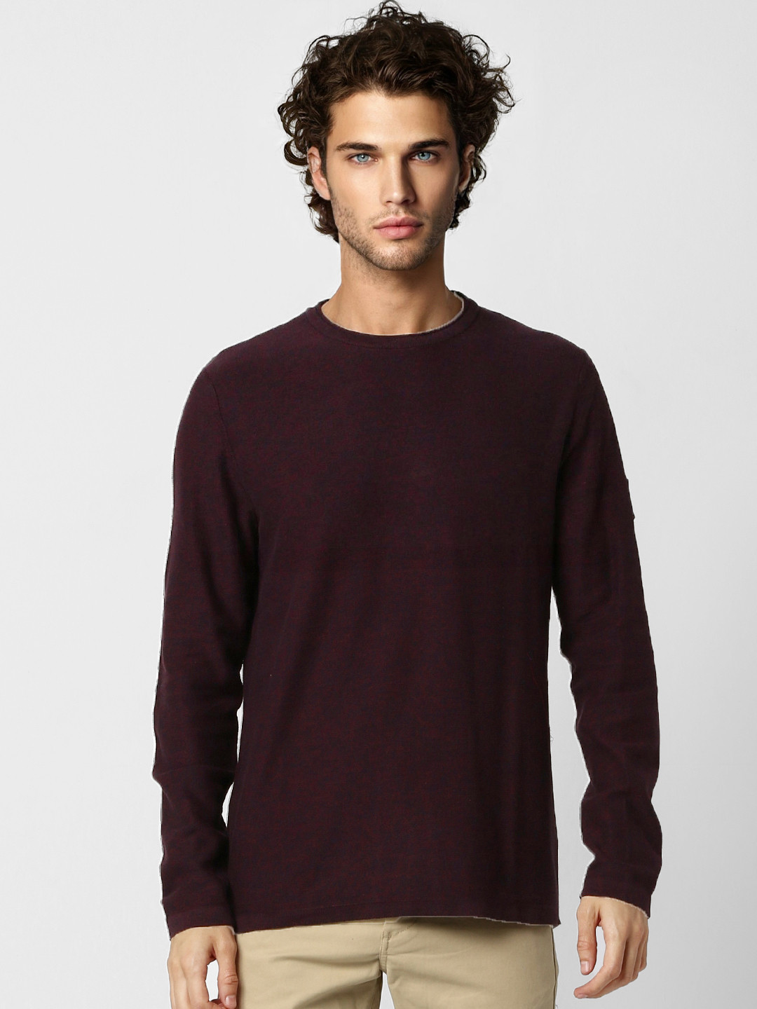 

Jack & Jones Men Burgundy & Navy Blue Self Design Pullover Sweater
