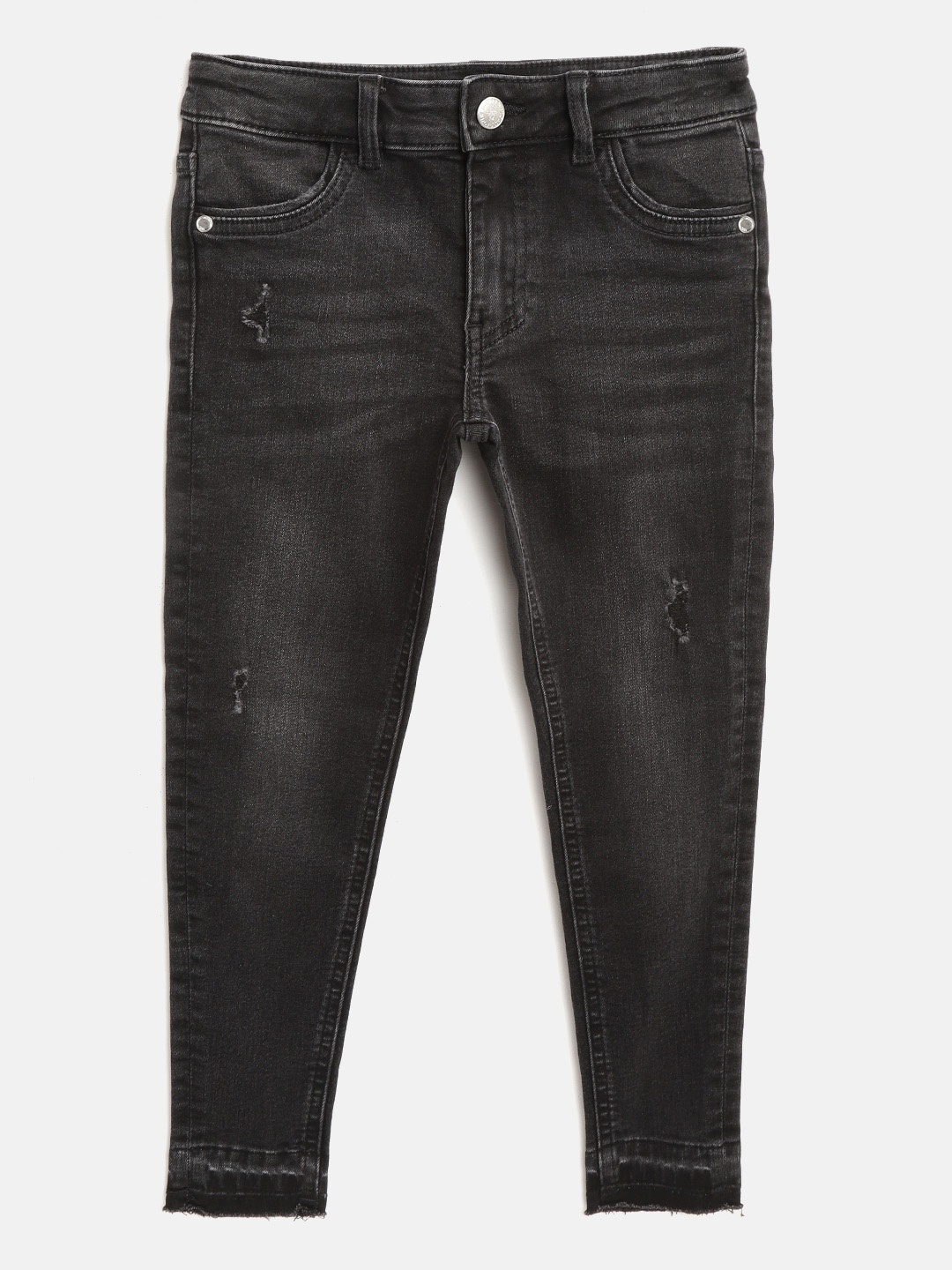 

Marks & Spencer Girls Black Super-Skinny Fit Mid-Rise Low Distress Stretchable Jeans