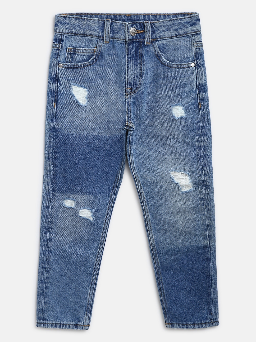 

Marks & Spencer Girls Blue Regular Fit Mid-Rise Mildly Distressed Stretchable Jeans