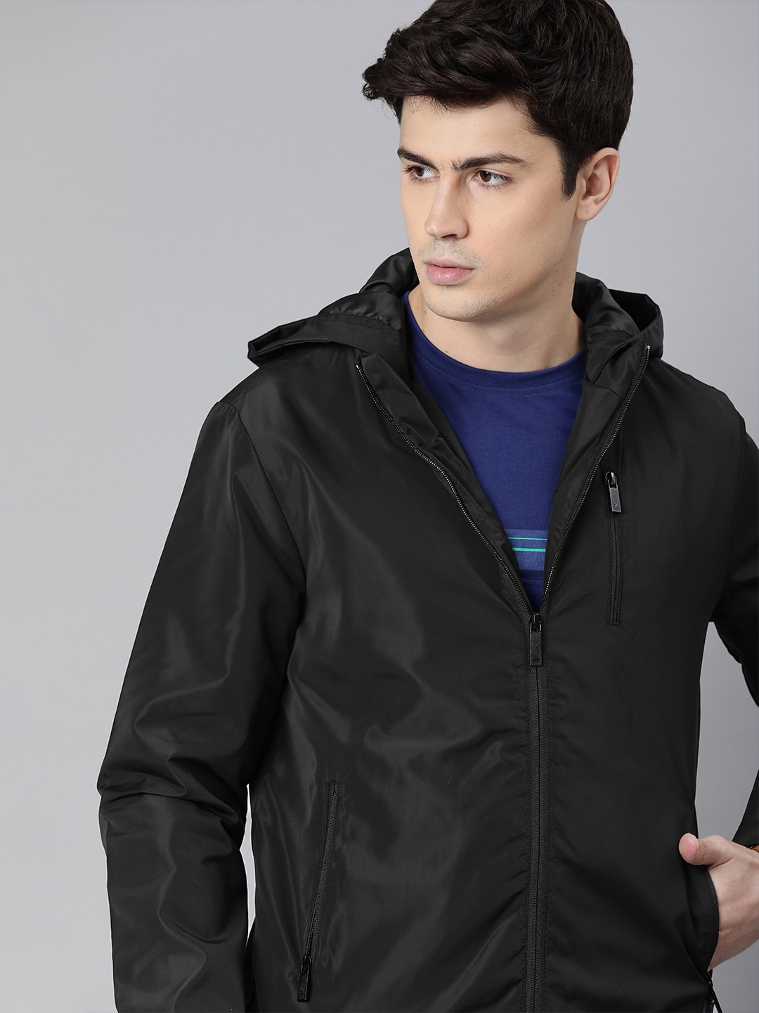 

WROGN Men Black Solid Hooded Tailored Jacket