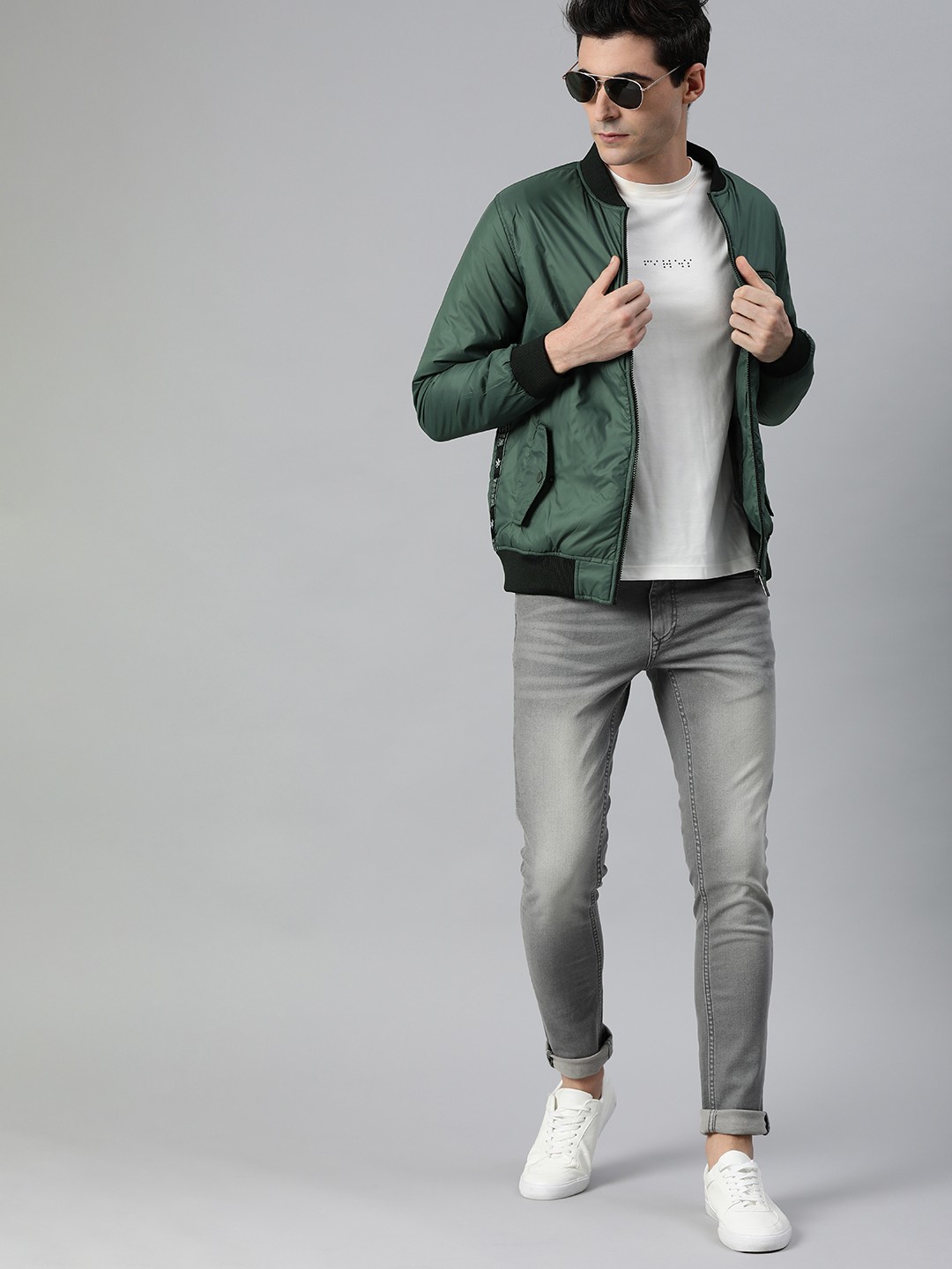 

WROGN Men Teal Green Slim Fit Solid Bomber Jacket