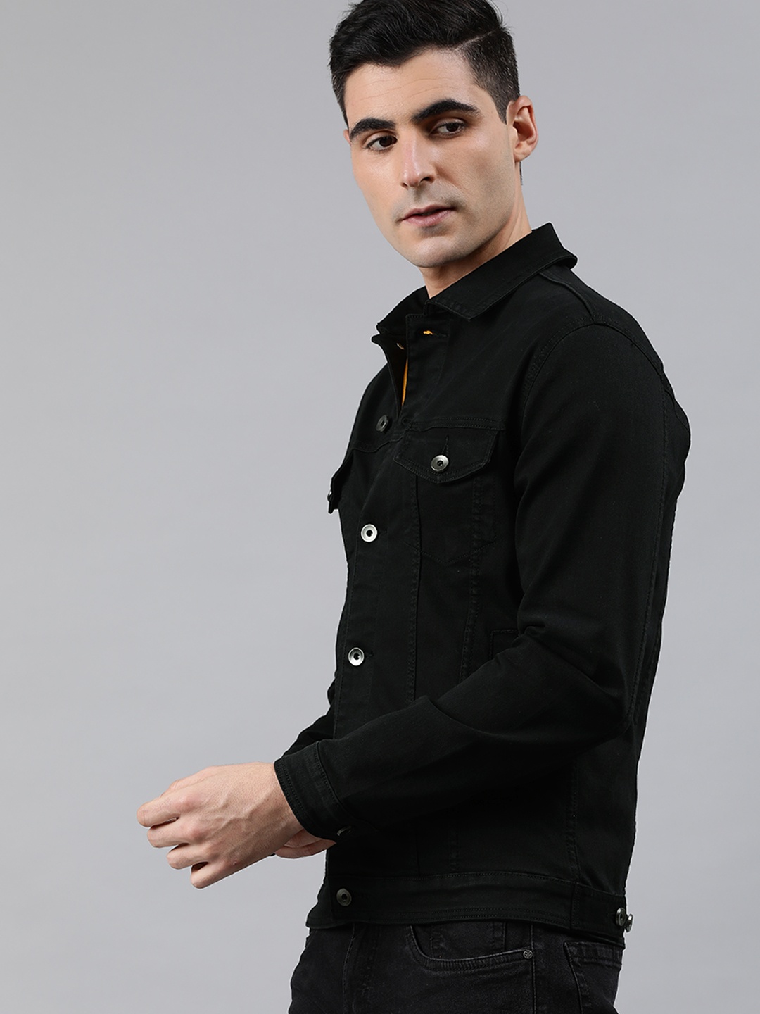 

WROGN Men Black Solid Slim Fit Denim Jacket