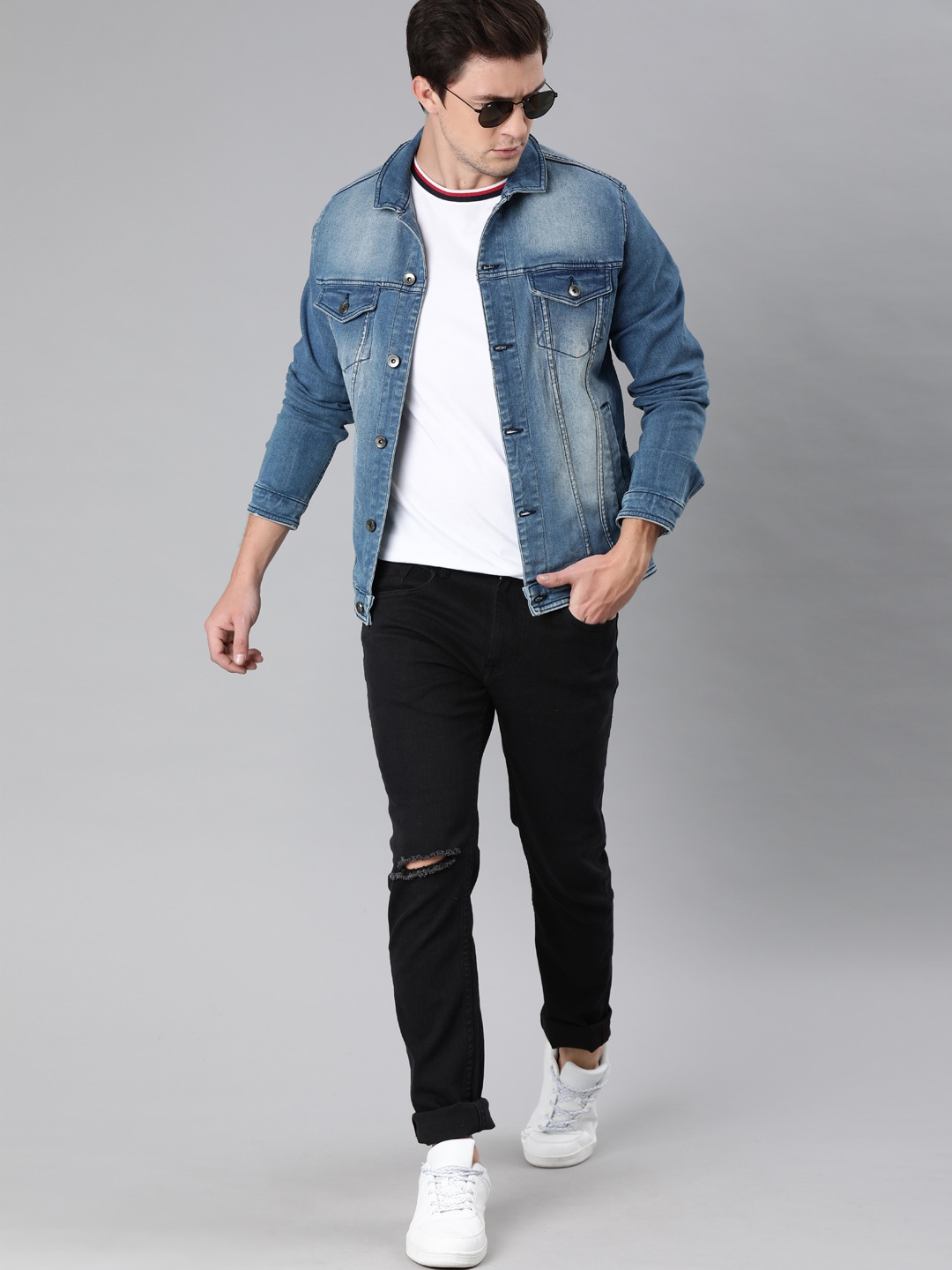 

WROGN Men Blue Solid Denim Jacket