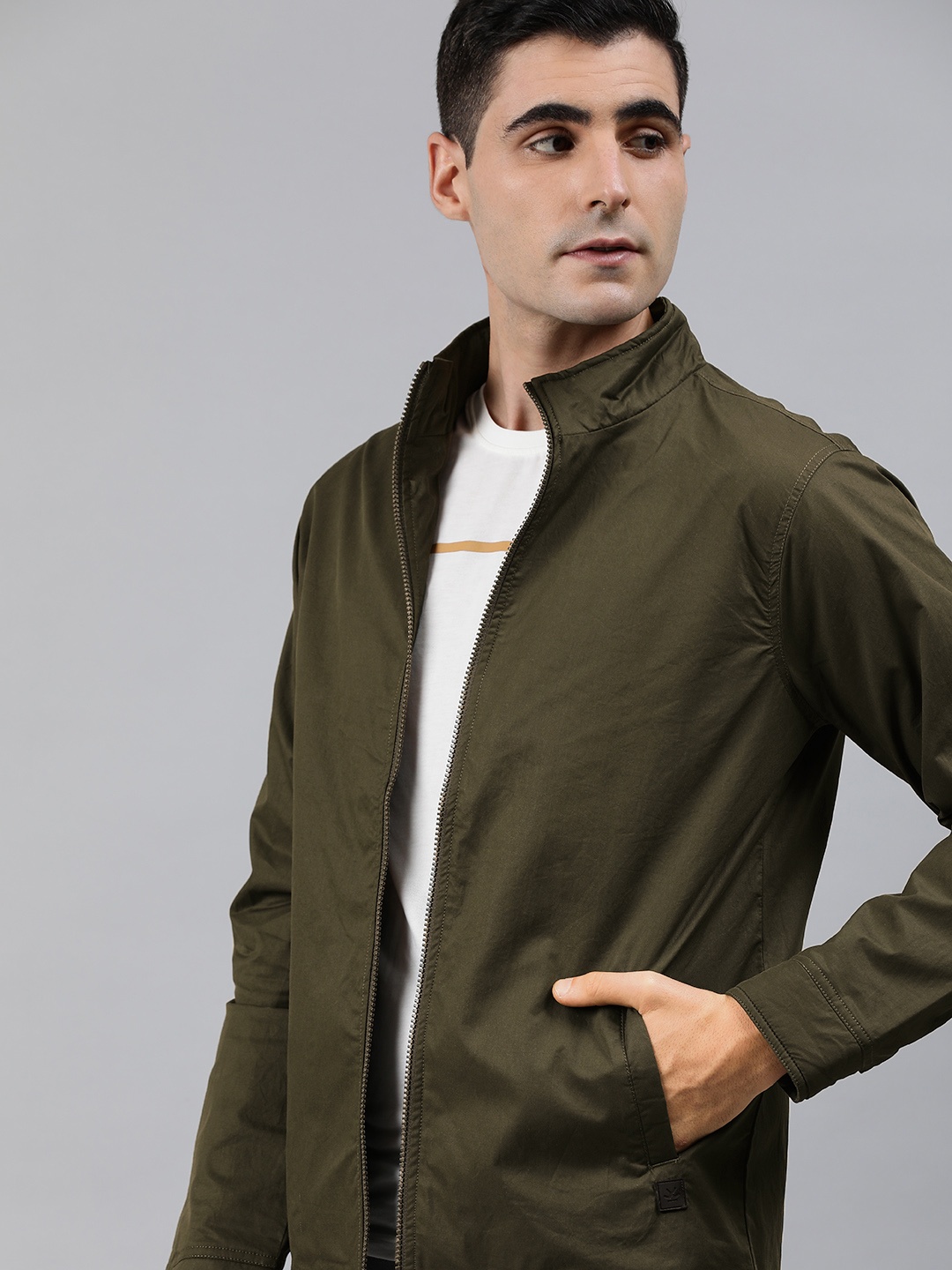 

WROGN Men Olive Green Solid Tailored Jacket