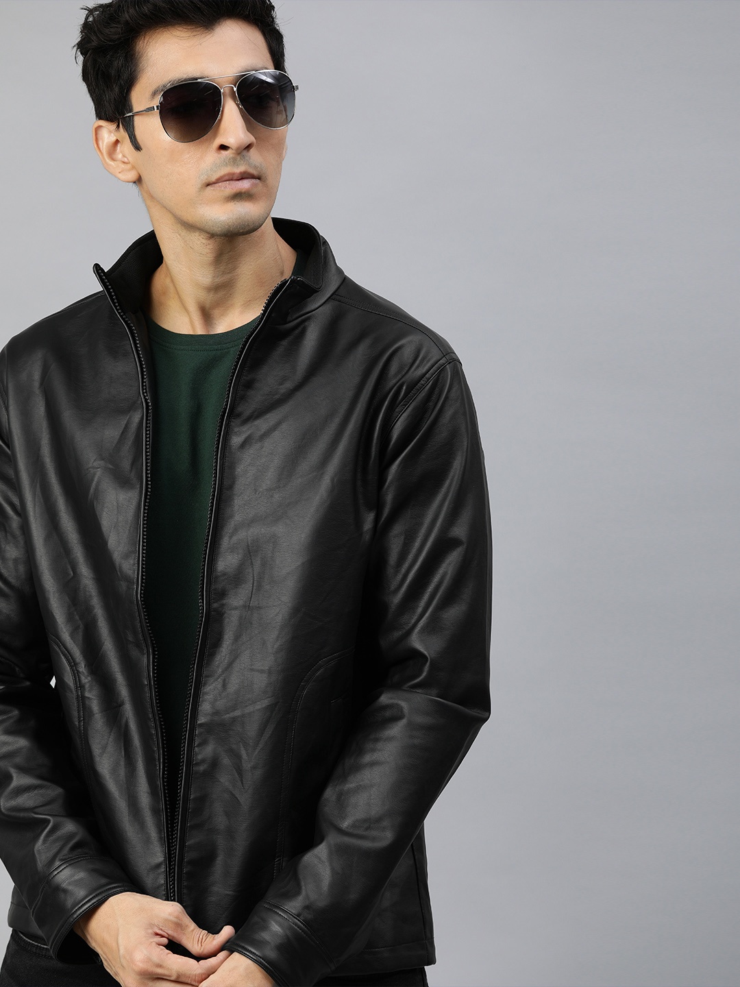 

WROGN Men Black Solid Biker Jacket