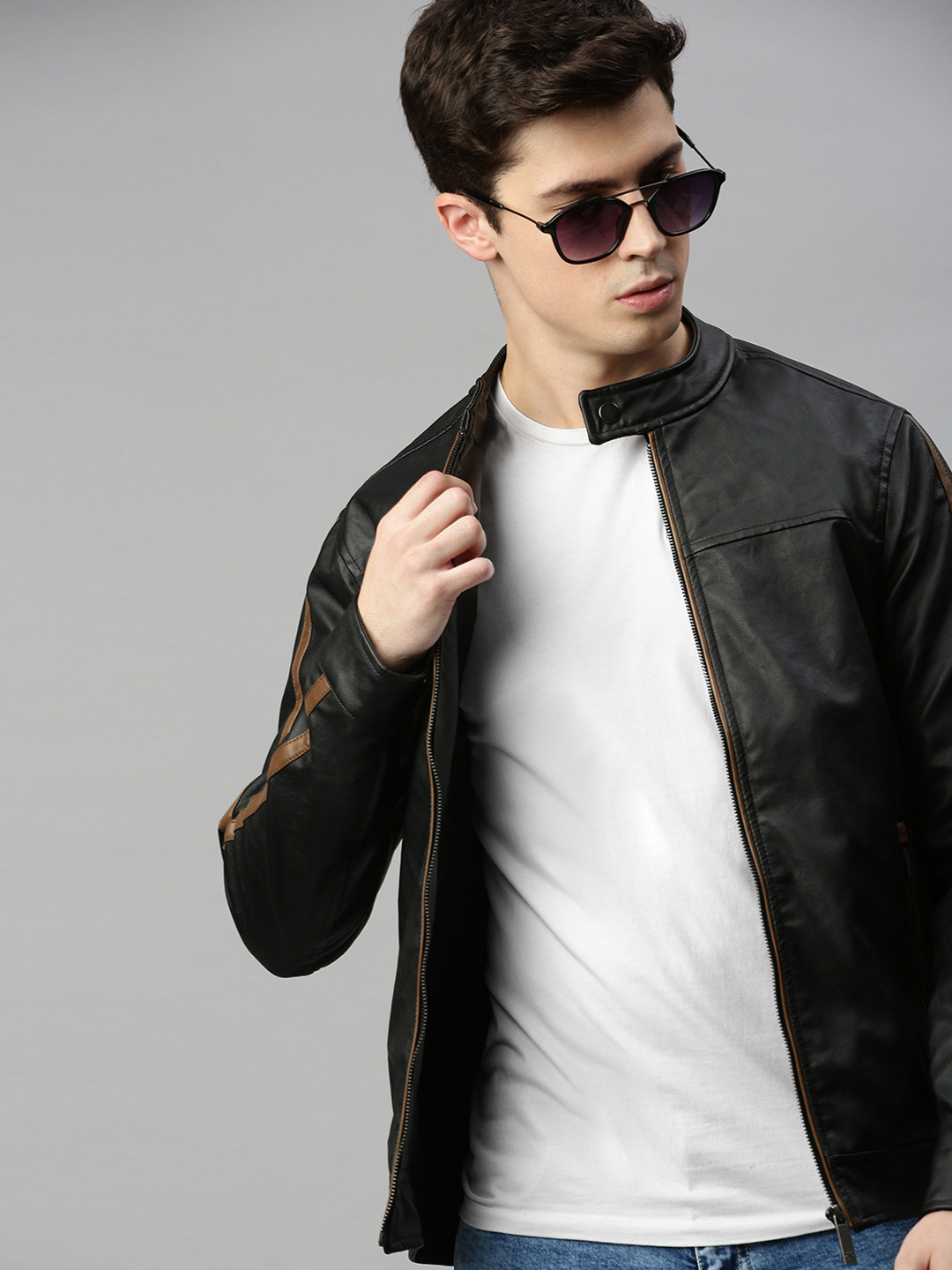 

WROGN Men Black Slim Fit Solid Biker Jacket