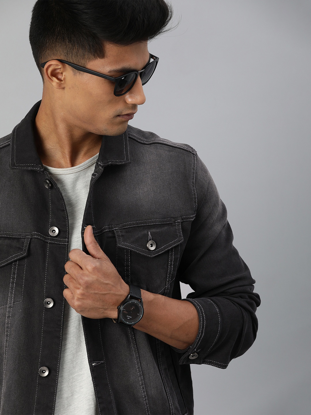 

WROGN Men Black Washed Faded Denim Jacket