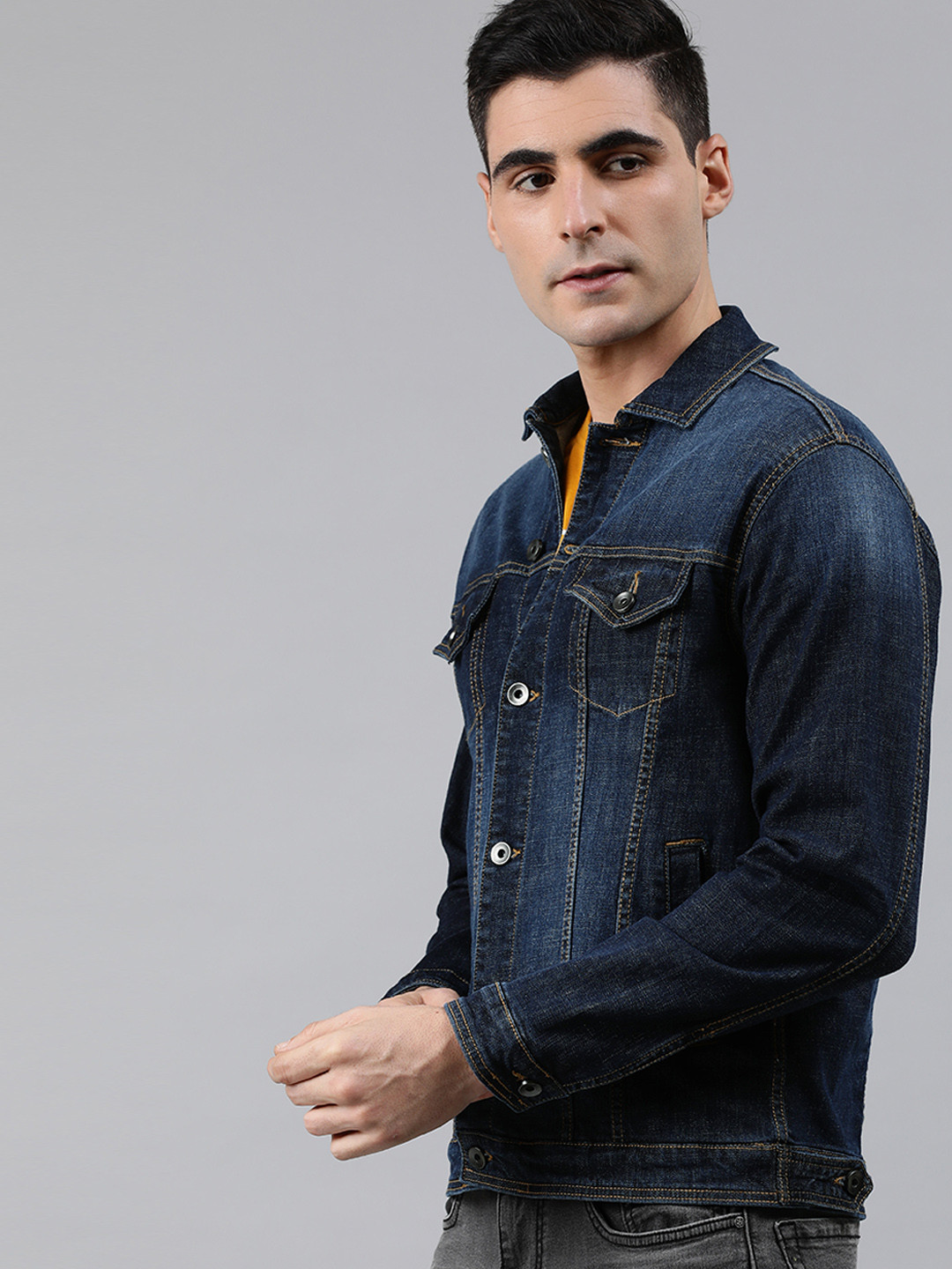 

WROGN Men Blue Solid Slim Fit Denim Jacket