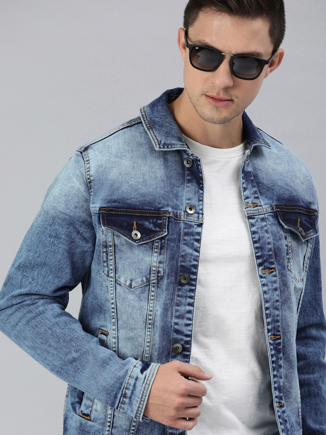

WROGN Men Blue Faded Slim Fit Denim Jacket