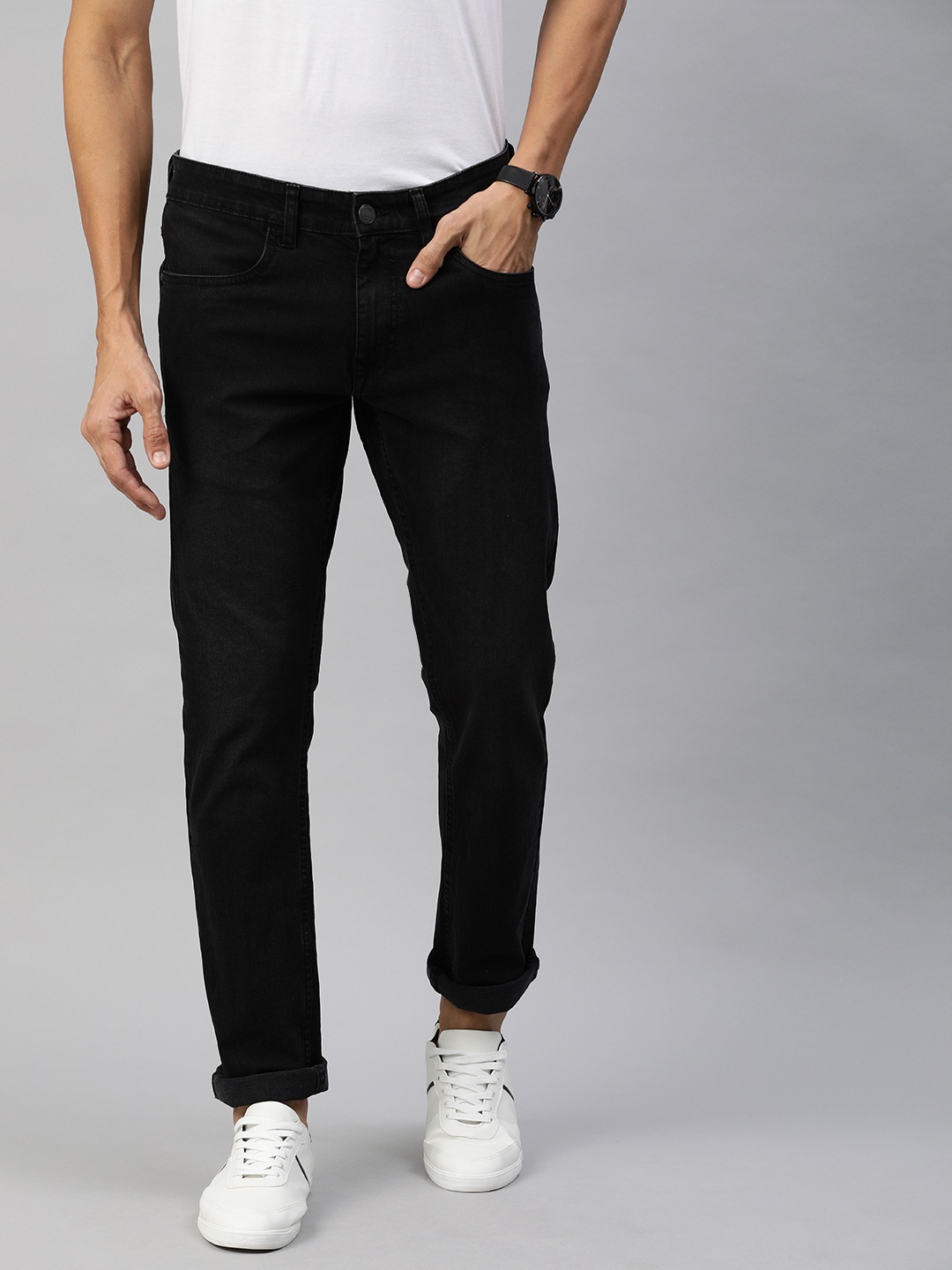

WROGN Men Black Slim Fit Mid-Rise Clean Look Stretchable Jeans