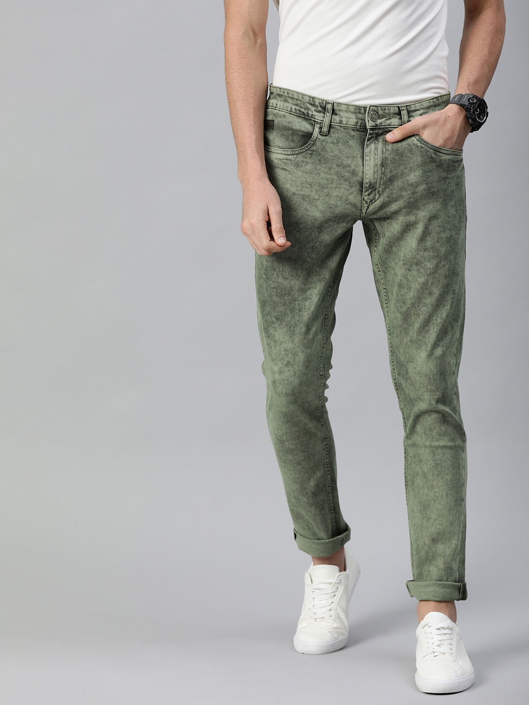 

WROGN Men Green Slim Fit Mid-Rise Clean Look Stretchable Jeans