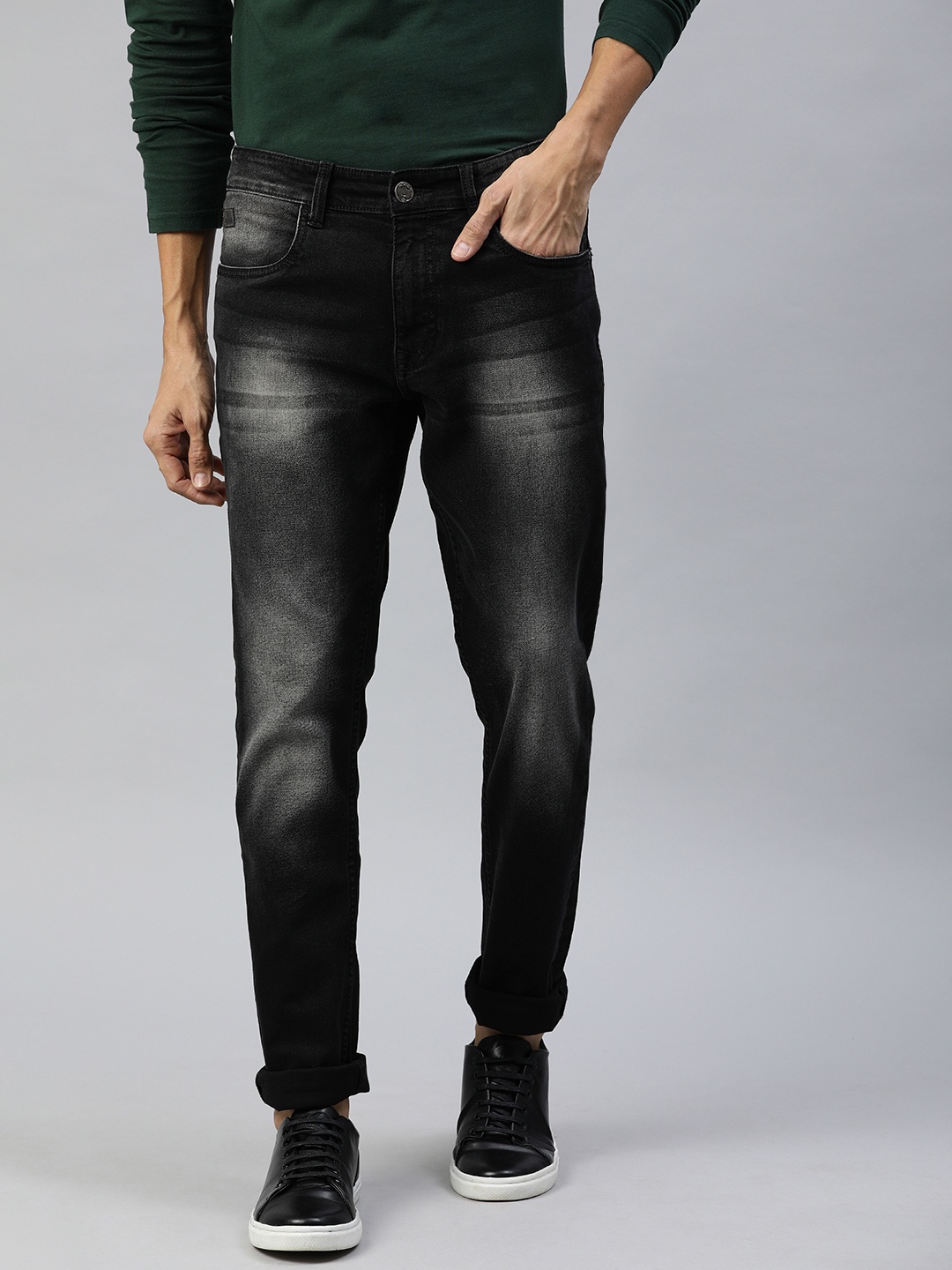 

WROGN Men Black Slim Fit Mid-Rise Clean Look Stretchable Jeans