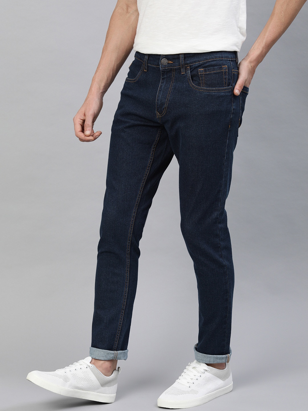 

WROGN Men Navy Blue Slim Fit Mid-Rise Clean Look Stretchable Jeans