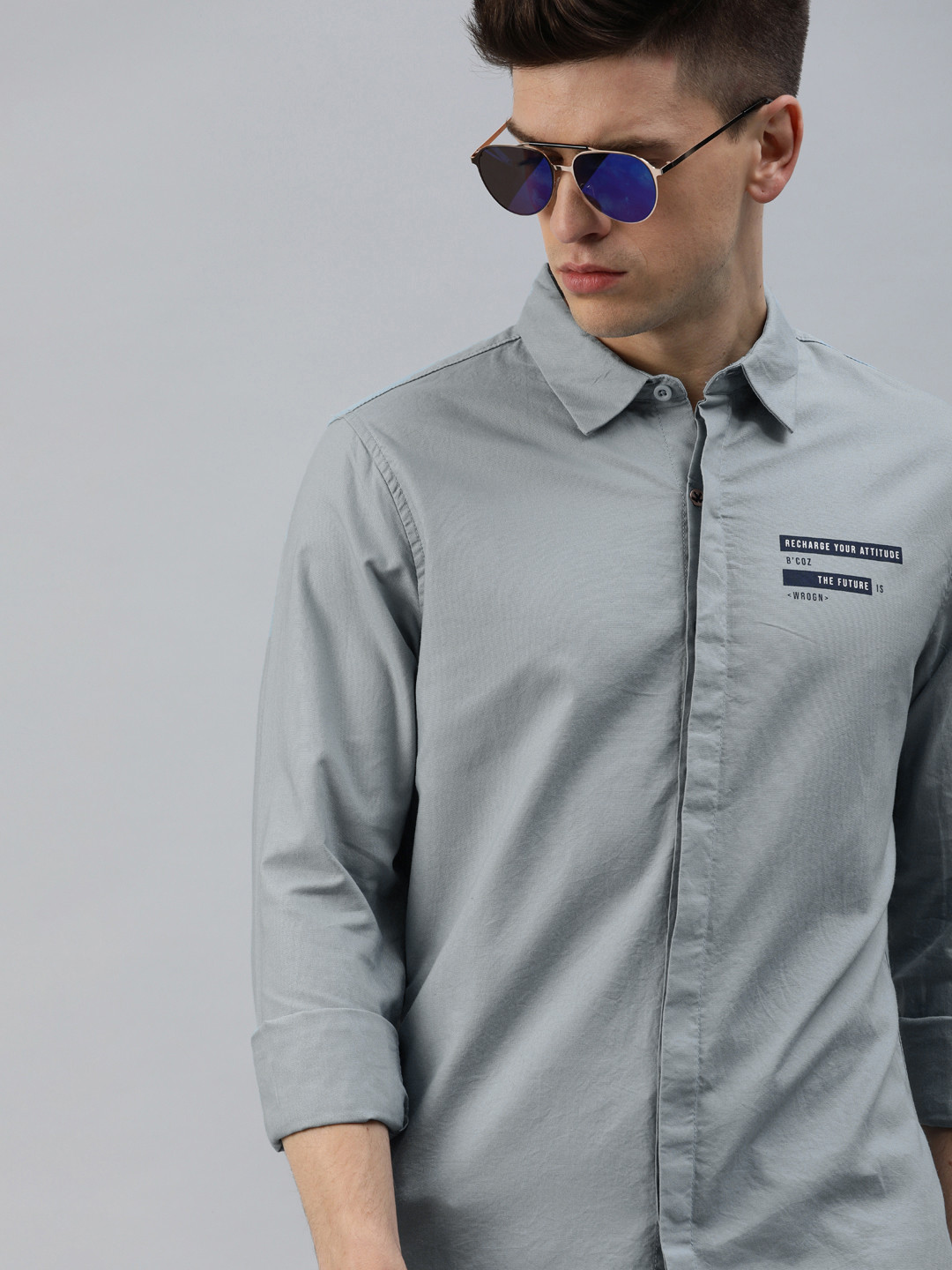 

WROGN Men Blue Slim Fit Solid Casual Shirt