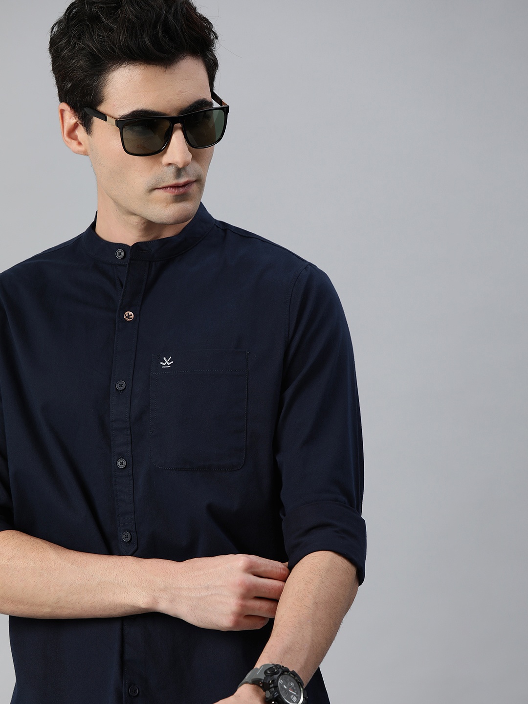 

WROGN Men Navy Blue Slim Fit Casual Shirt