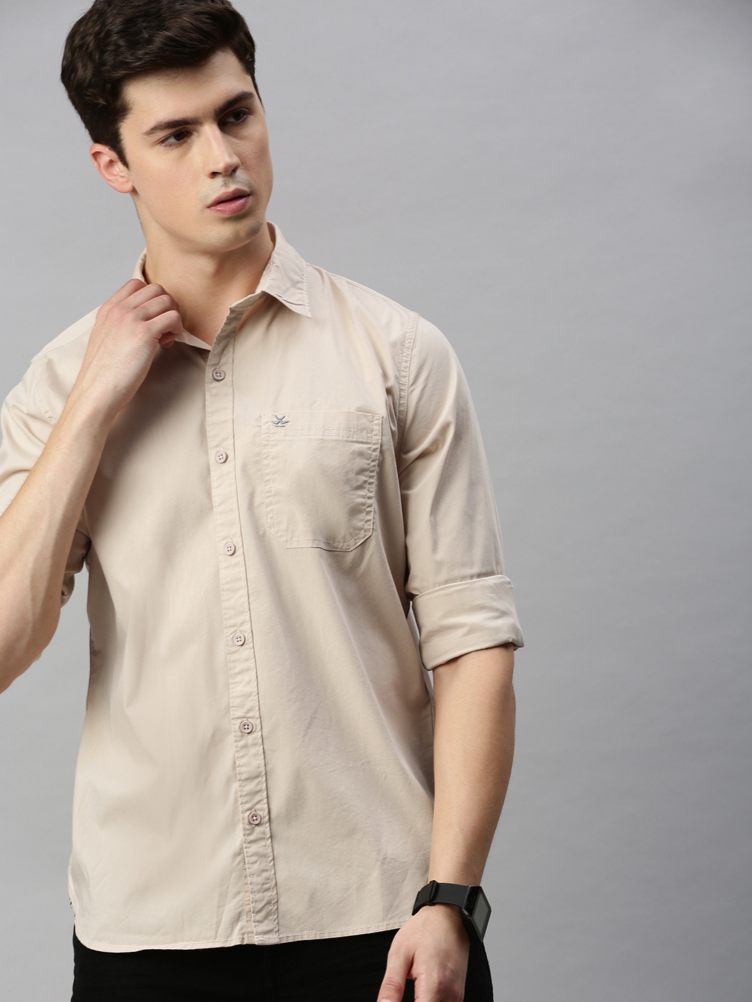 

WROGN Men Beige Slim Fit Solid Casual Shirt
