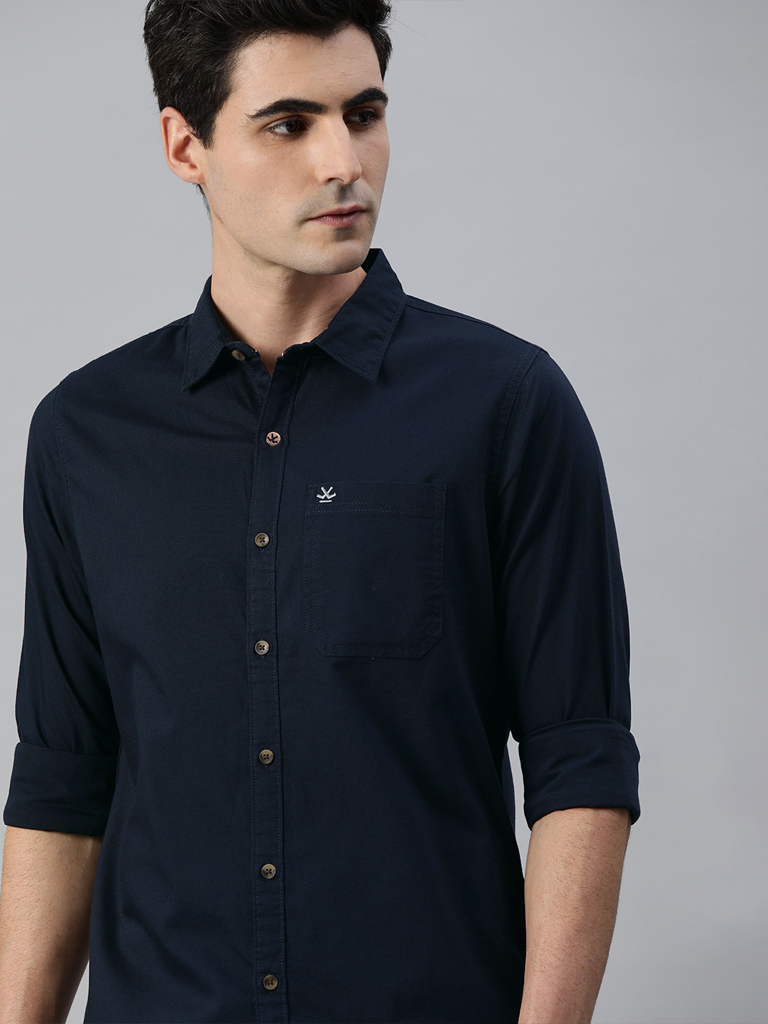 

WROGN Men Navy Blue Slim Fit Solid Casual Shirt