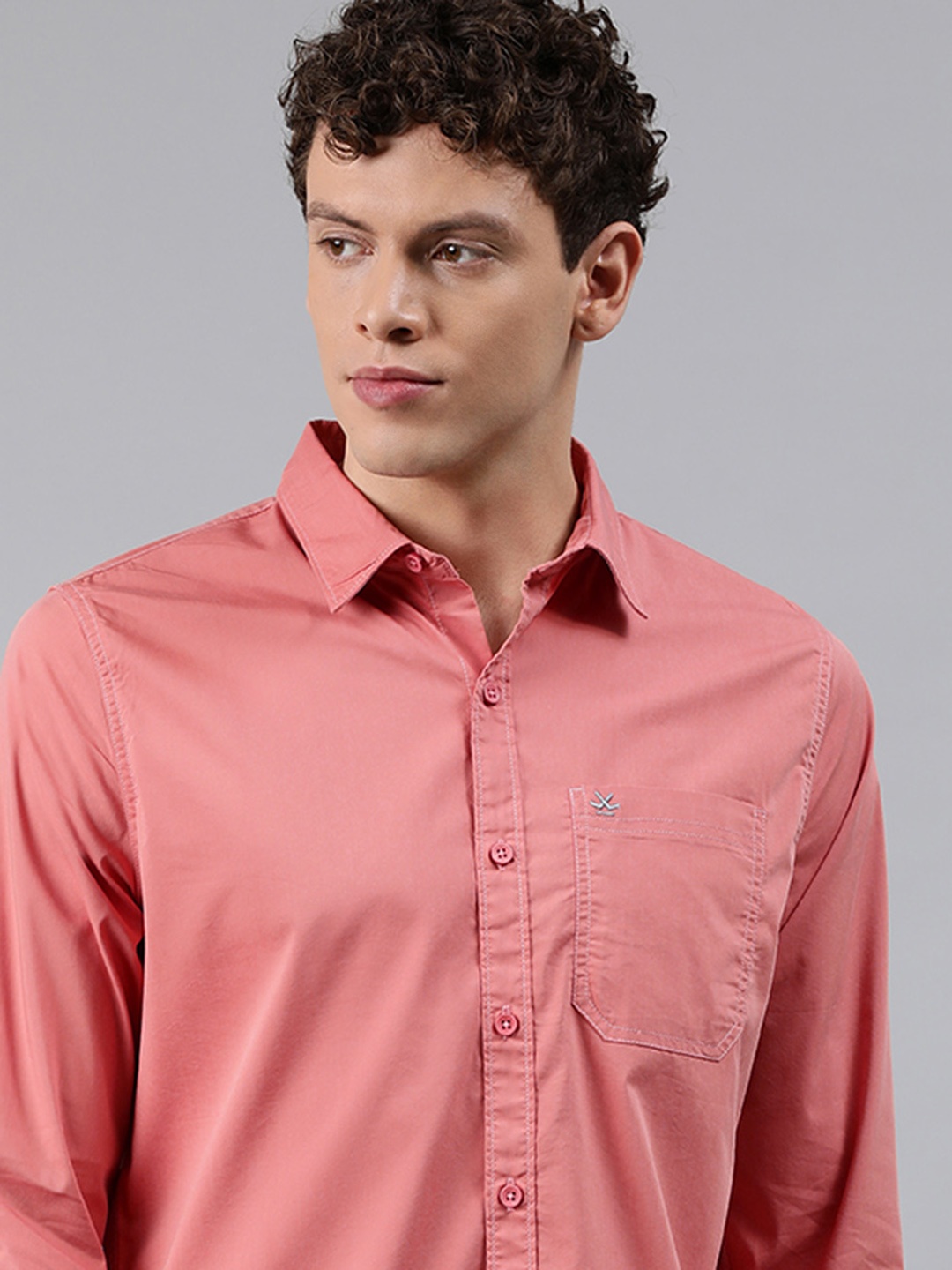 

WROGN Men Peach-Coloured Slim Fit Solid Casual Shirt