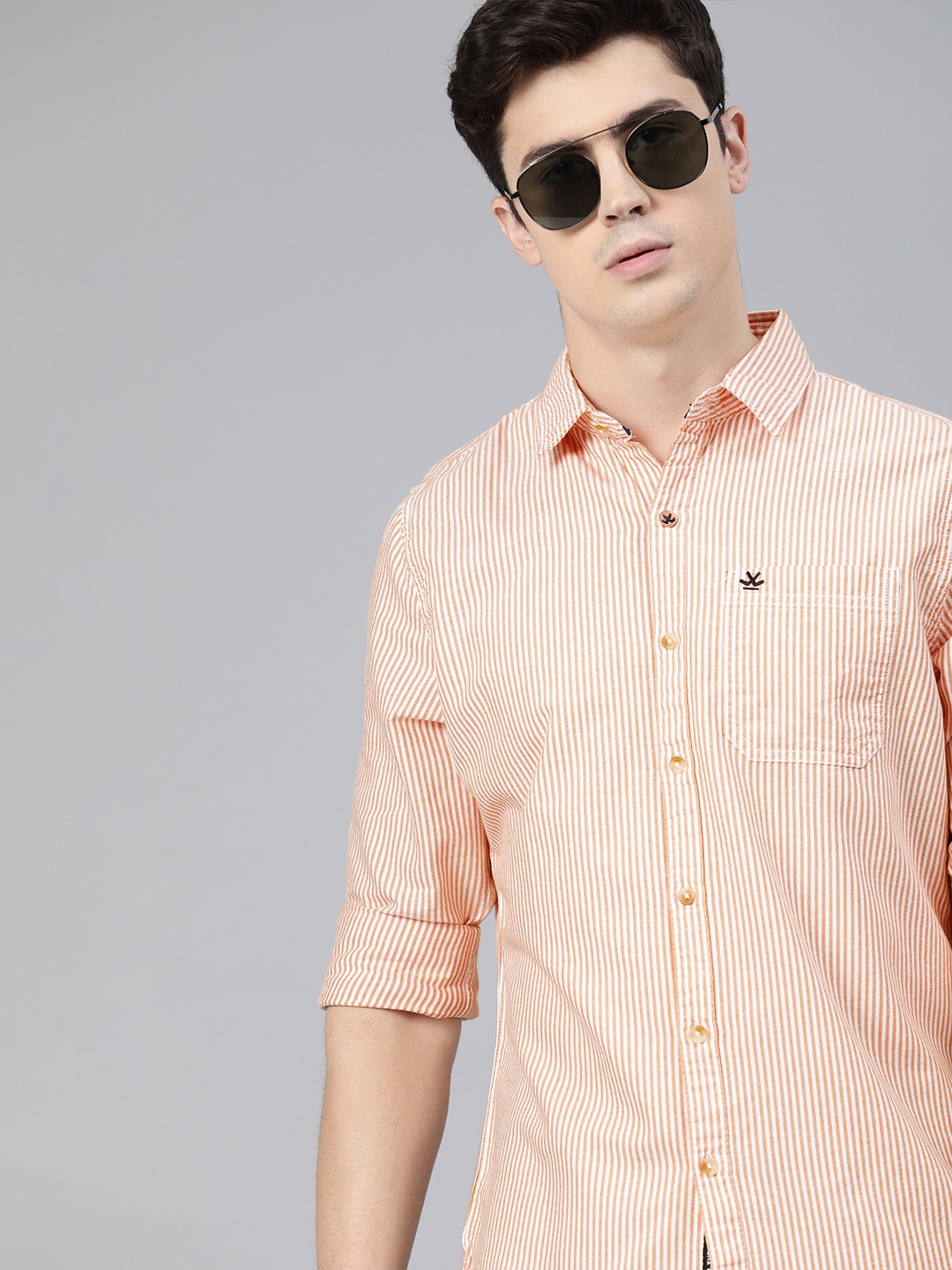 

WROGN Men Orange & White Slim Fit Striped Casual Shirt