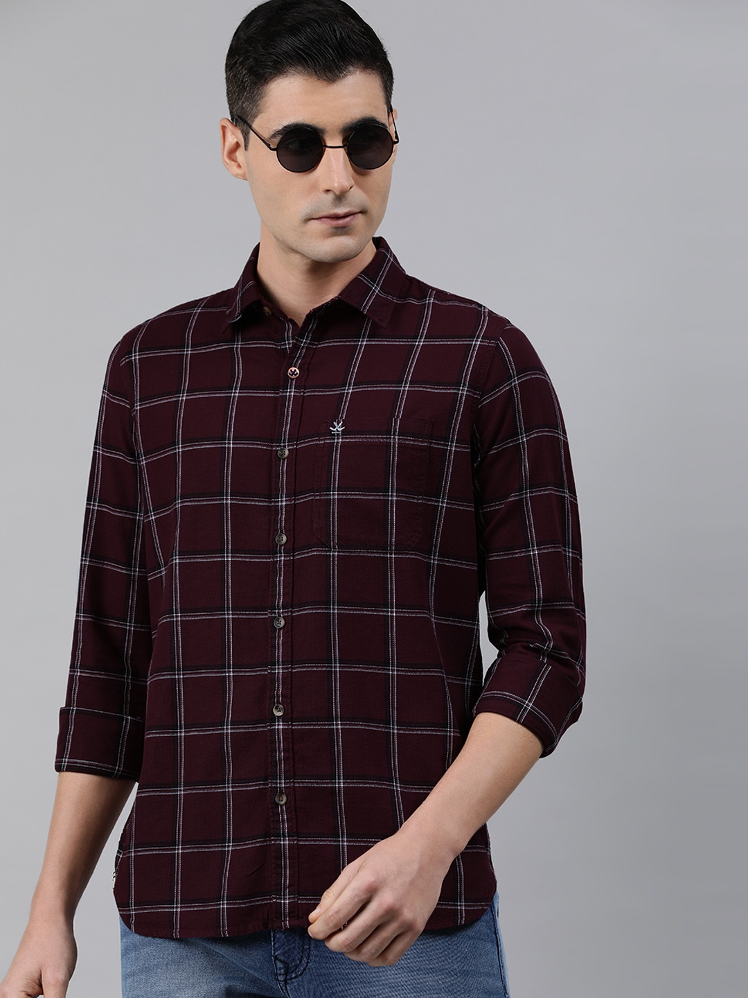 

WROGN Men Maroon & White Regular Fit Checked Casual Shirt